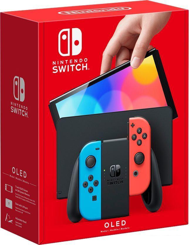 Игровая приставка Nintendo Switch OLED (черный, с неоновыми Joy-Con)