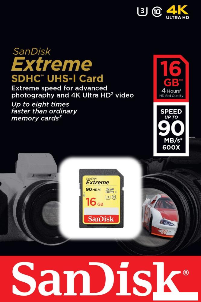 Карта памяти SanDisk Extreme SDHC Class 10 16GB [SDSDXNE-016G-GNCIN]