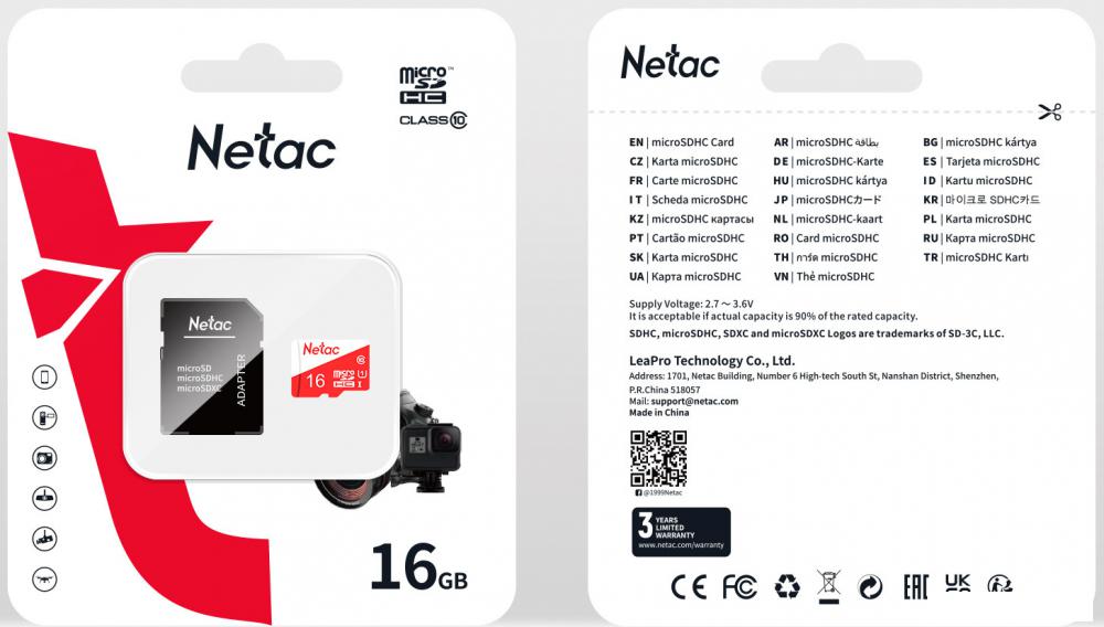 Карта памяти Netac microSDXC P500 ECO 16GB