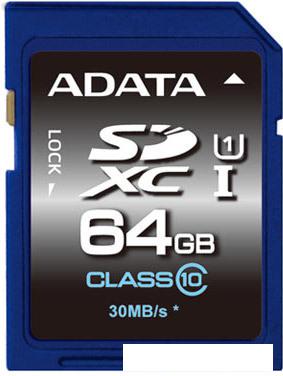 Карта памяти ADATA Premier SDXC UHS-I (Class 10) 64GB (ASDX64GUICL10-R)
