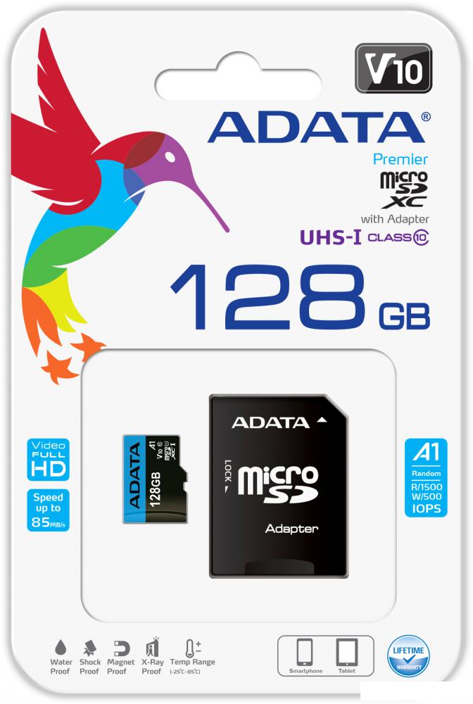 Карта памяти ADATA Premier AUSDX128GUICL10A1-RA1 microSDXC 128GB (с адаптером)