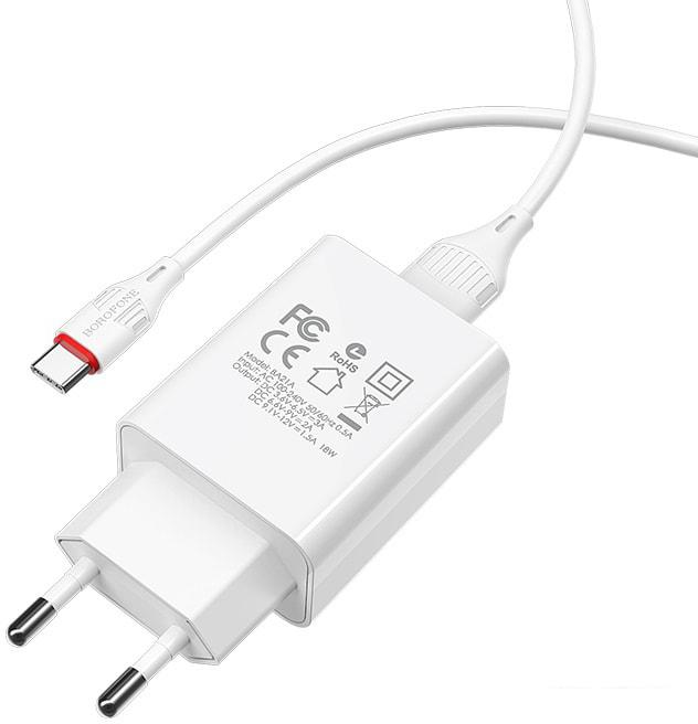 Сетевое зарядное Borofone BA21A USB Type-C (белый)