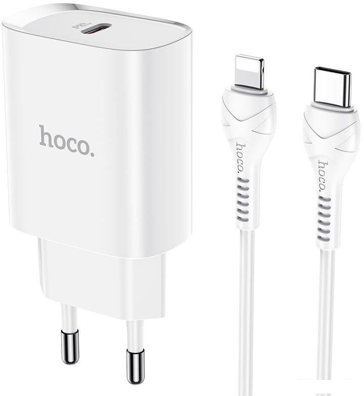 Сетевое зарядное Hoco N14 Lightning (белый)